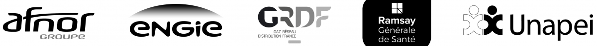 logo Afnor, logo Engie, logo GRDF, logo Ramsay générale de santé, logo Unapei